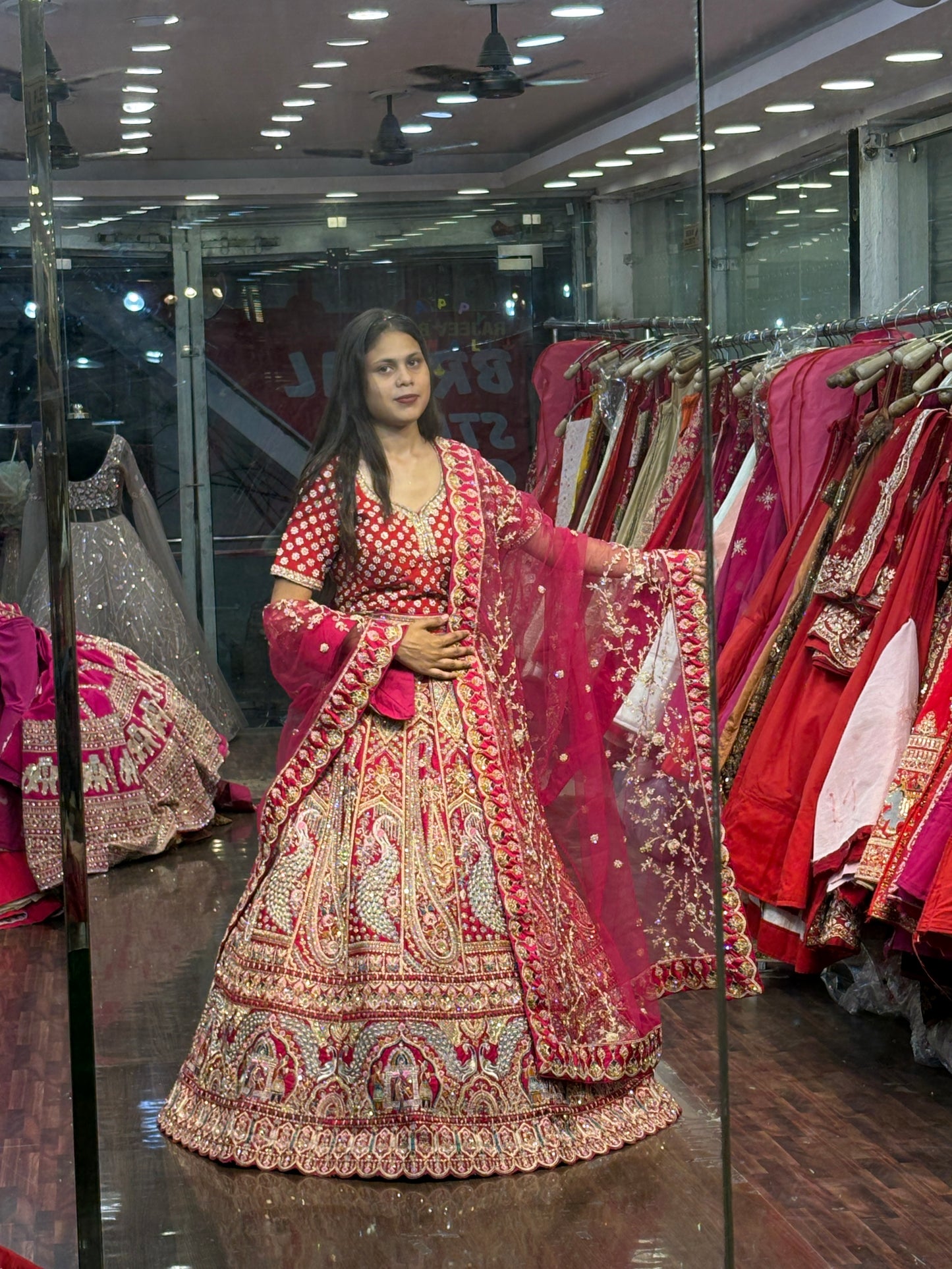 Glamorous red rani pink peacock bridal Lehenga