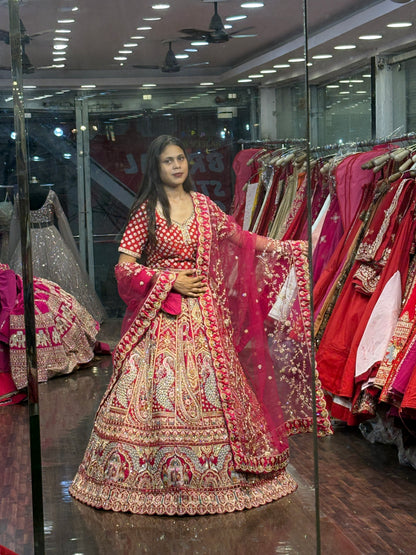 Glamorous red rani pink peacock bridal Lehenga
