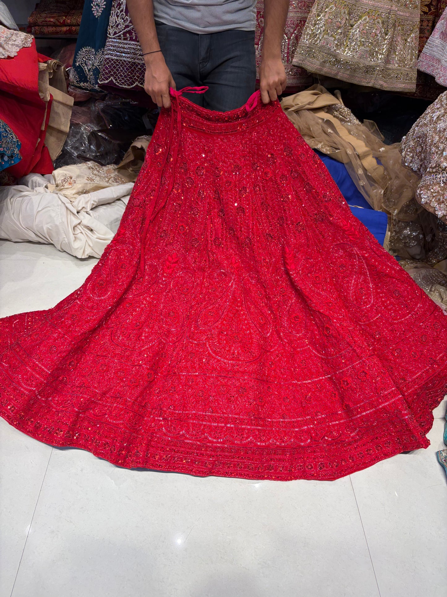 Red On Red Heavy Monotone Lehenga