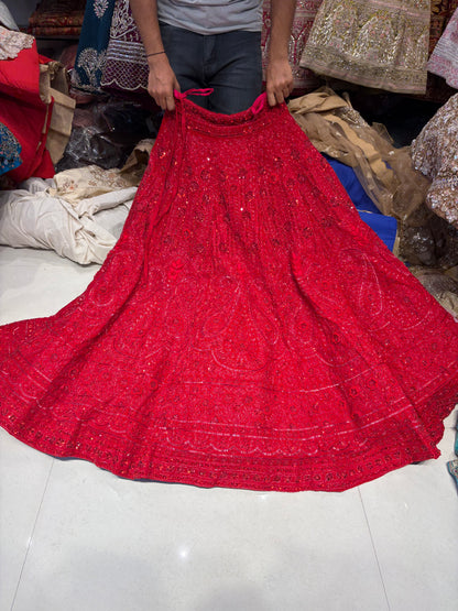Red On Red Heavy Monotone Lehenga