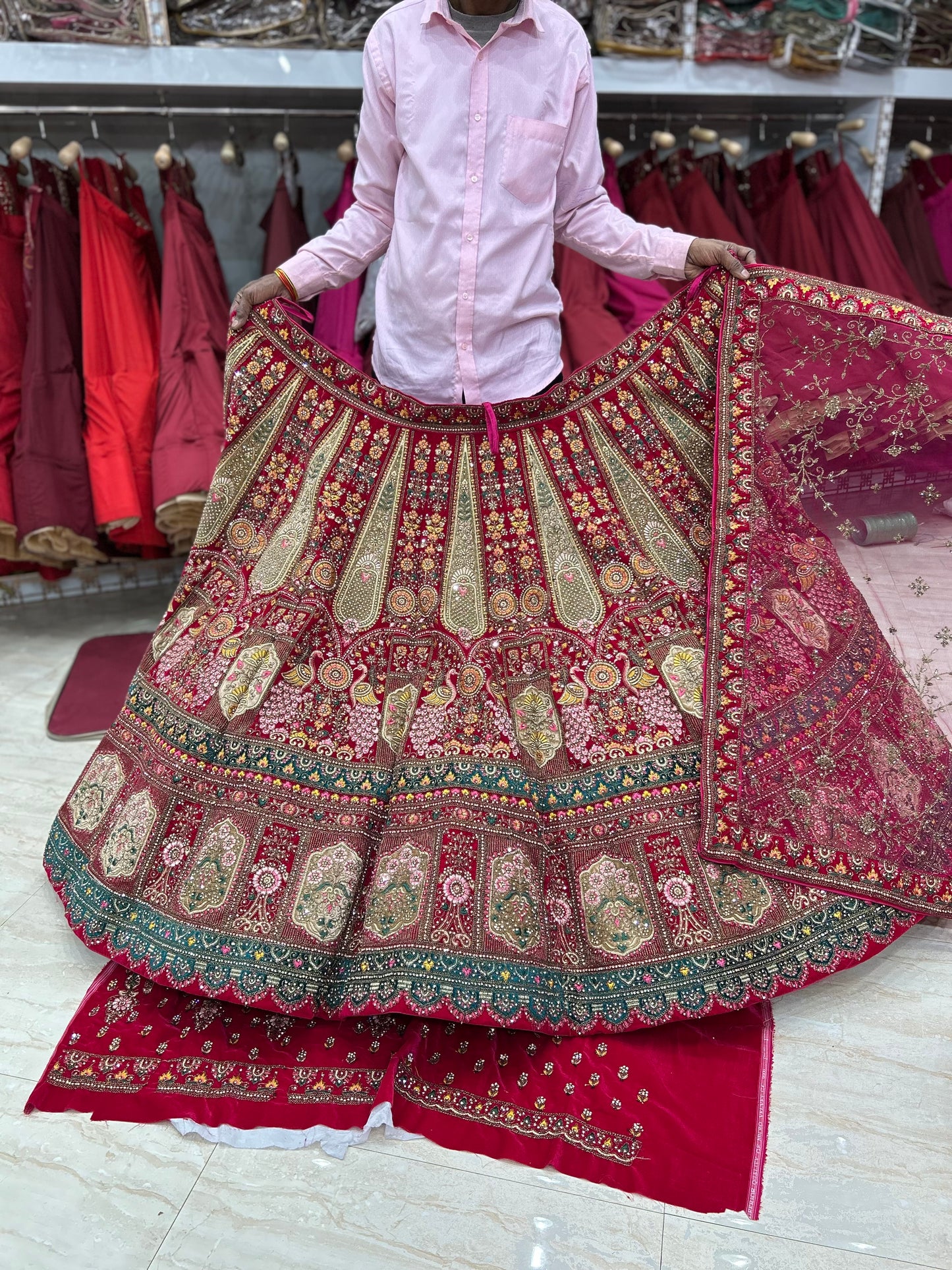 Something different red bridal double dupatta lehenga
