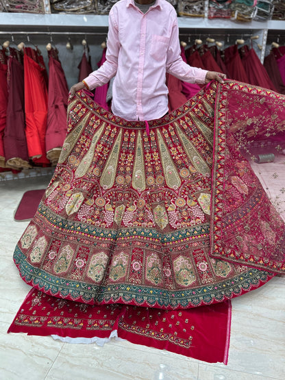 Something different red bridal double dupatta lehenga