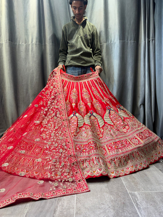 Charming Red peacock Bridal Lehenga