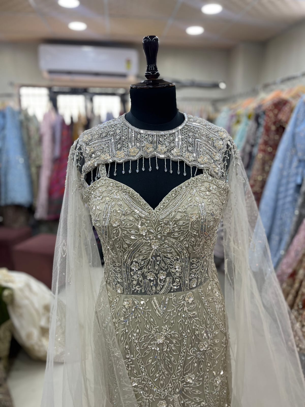 White fish cut gown Lehenga