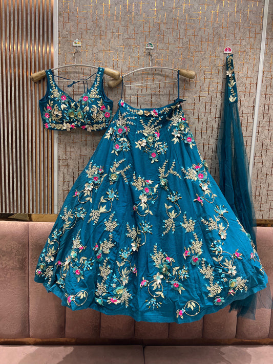 Blue Crop Top Lehenga