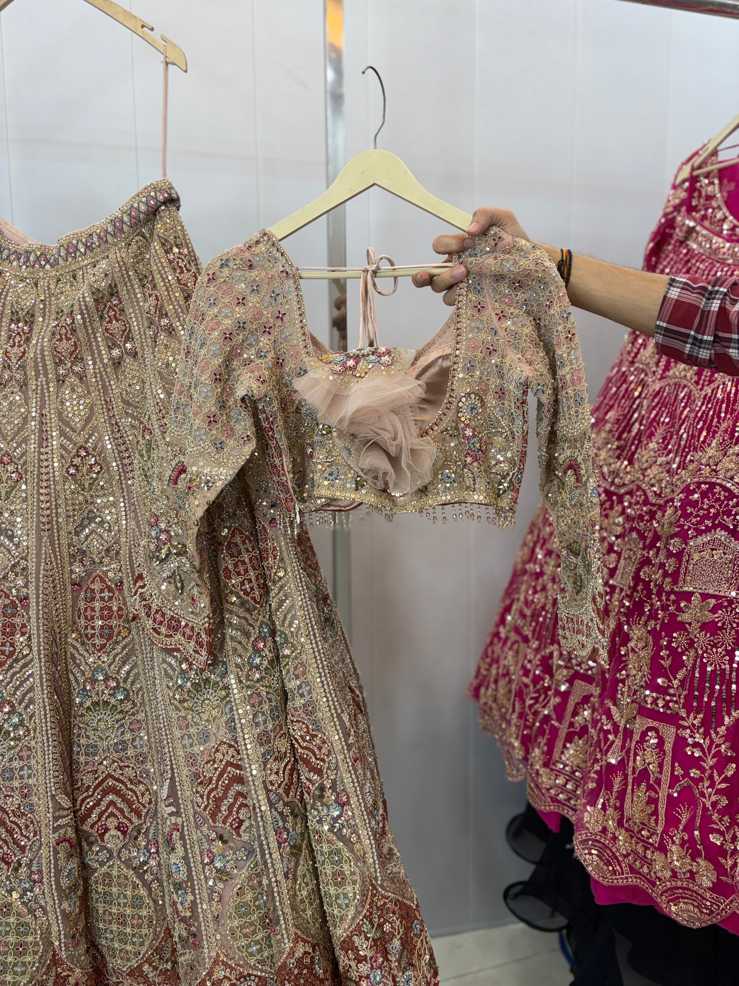 Beautiful Beige Golden Crop top Lehenga