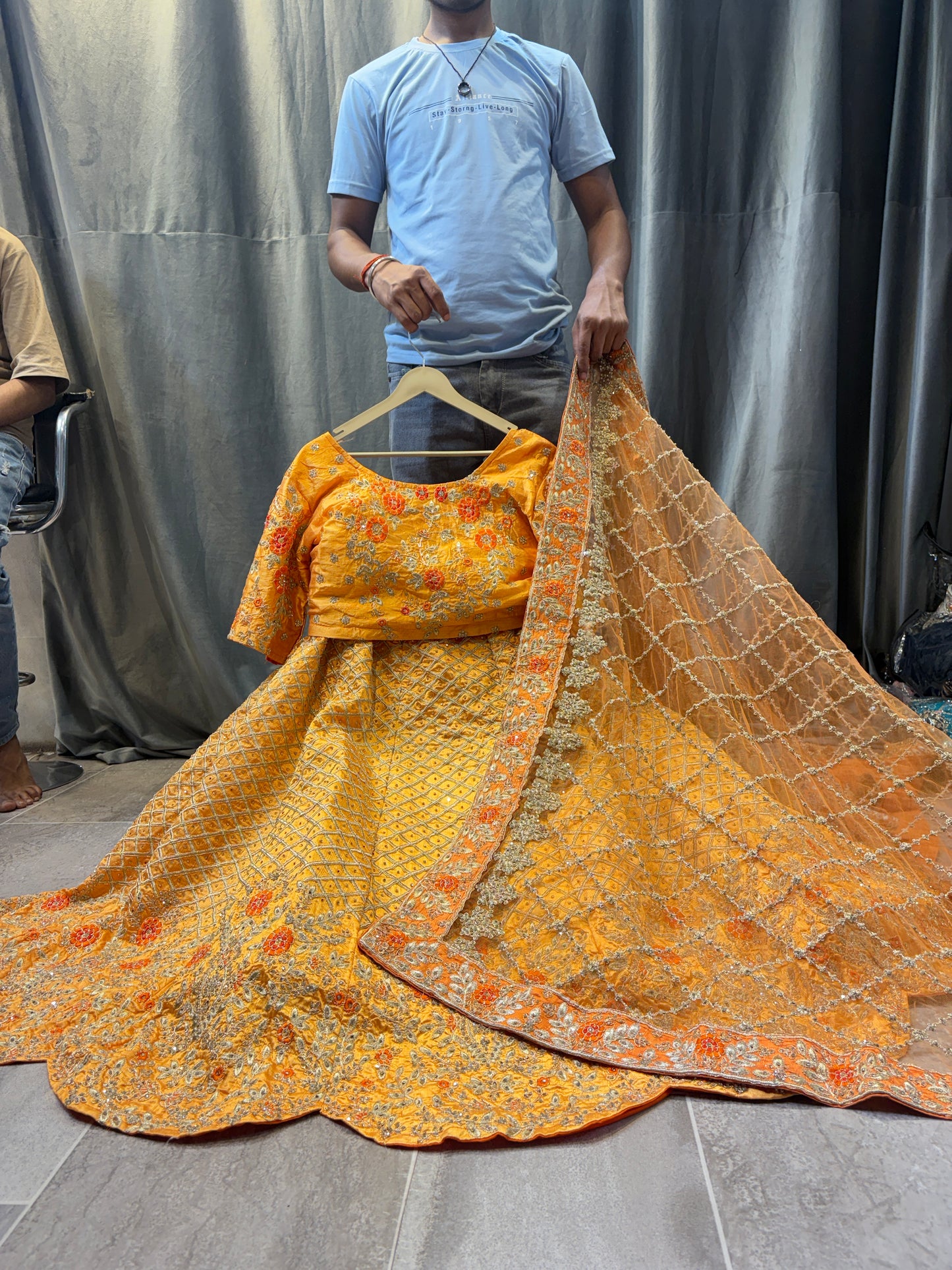 Designer yellow haldi mehendi crop top Lehenga