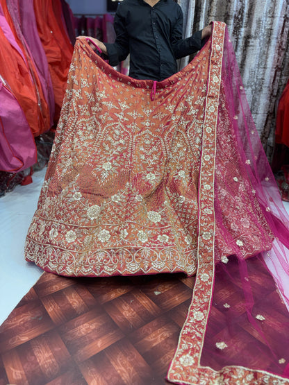 Delightful pink handwork zardozi dabka bridal Lehenga