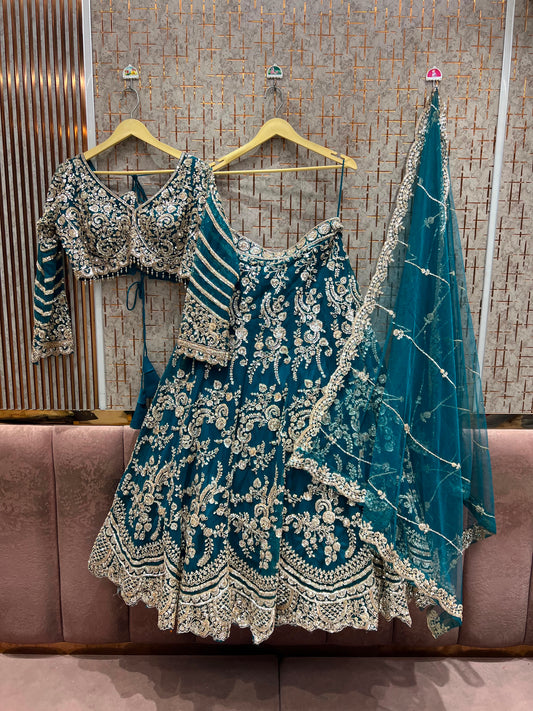 Sky Blue Crop Top Lehenga