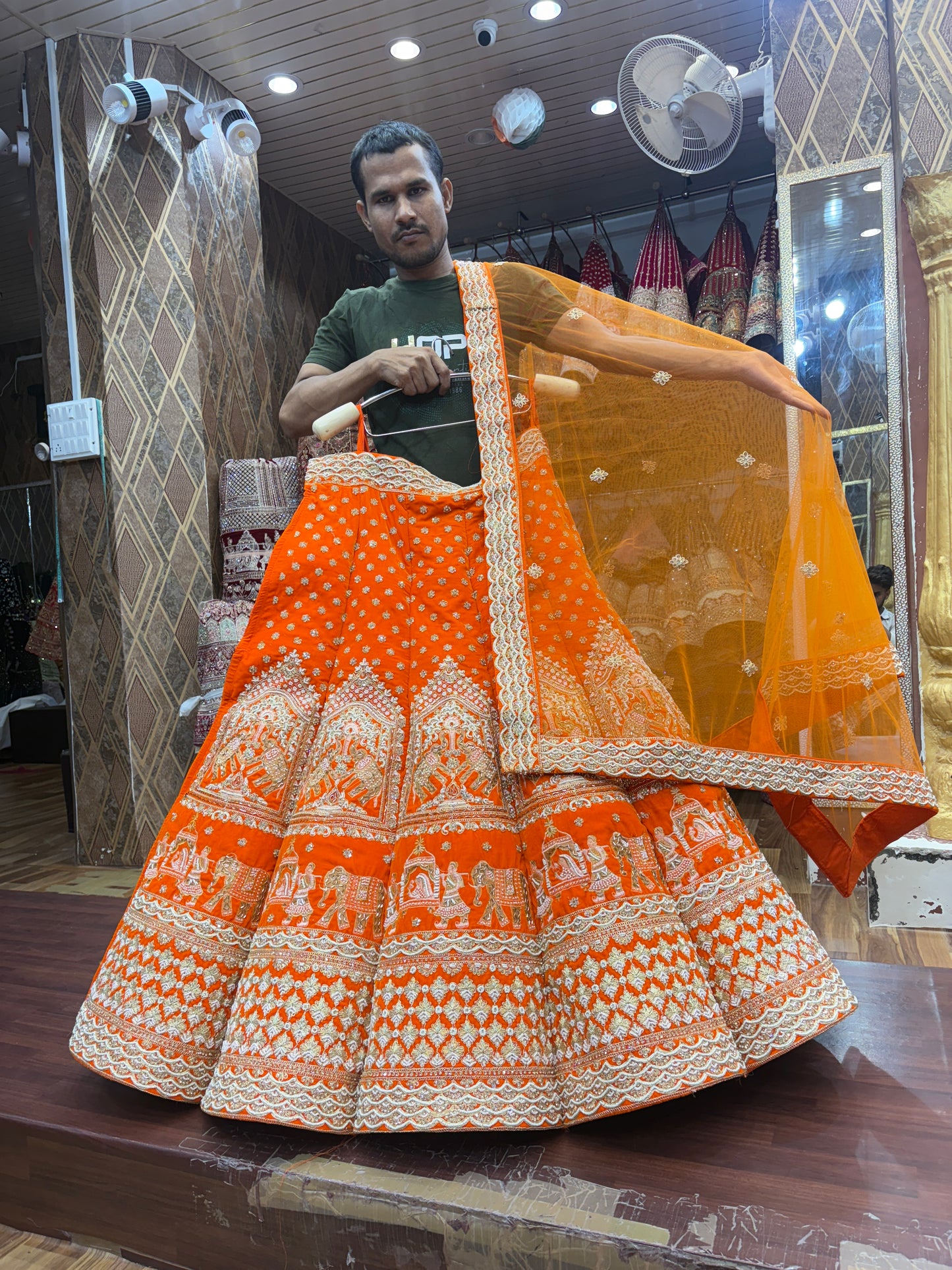 Something different orange Doli barat ball bridal Lehenga