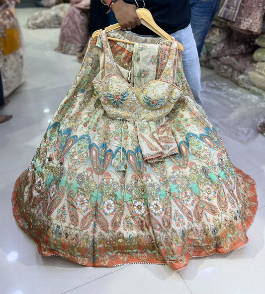 Blue PDP crop top Lehenga