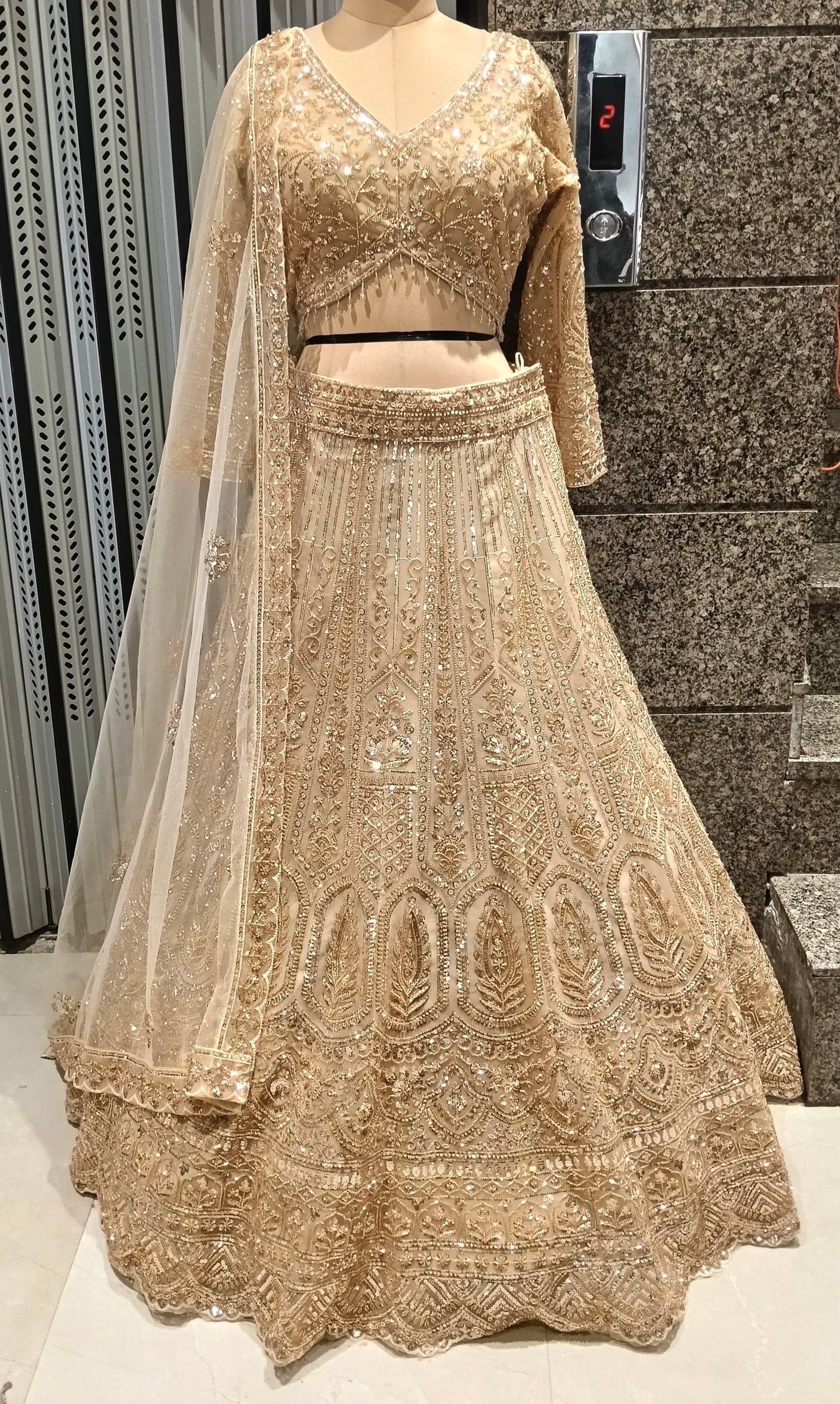 Golden On Golden Monotone Crop Top Lehenga