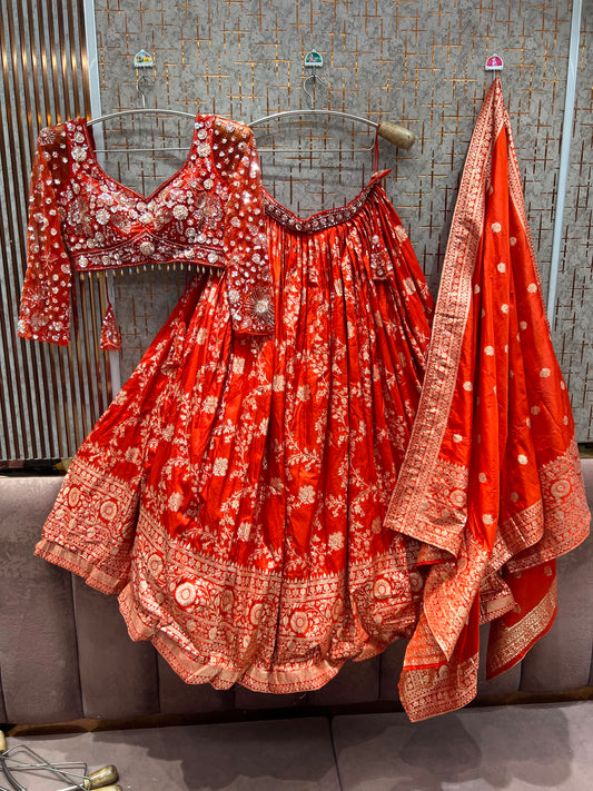 Rust Orange Crop Top Lehenga