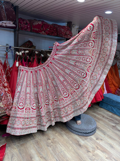 Red handwork Bridal Lehenga - Shopping World