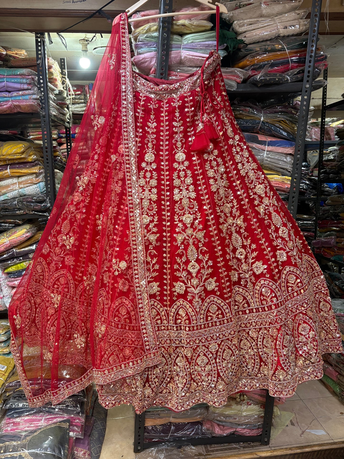 Engaging Red Crop Top Lehenga