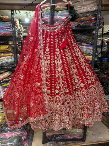 Engaging Red Crop Top Lehenga