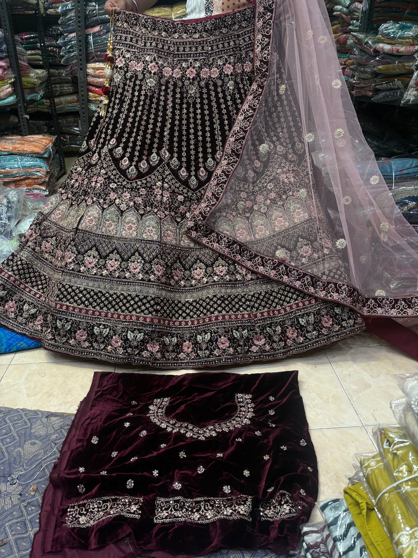 Charming maroon jhumka bridal  Lehenga