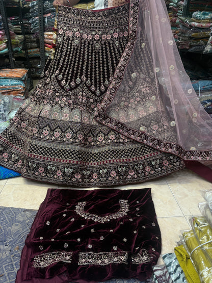 Charming maroon jhumka bridal  Lehenga