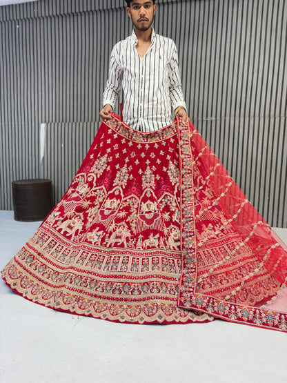 Lovely red handwork doli barat bridal Lehenga