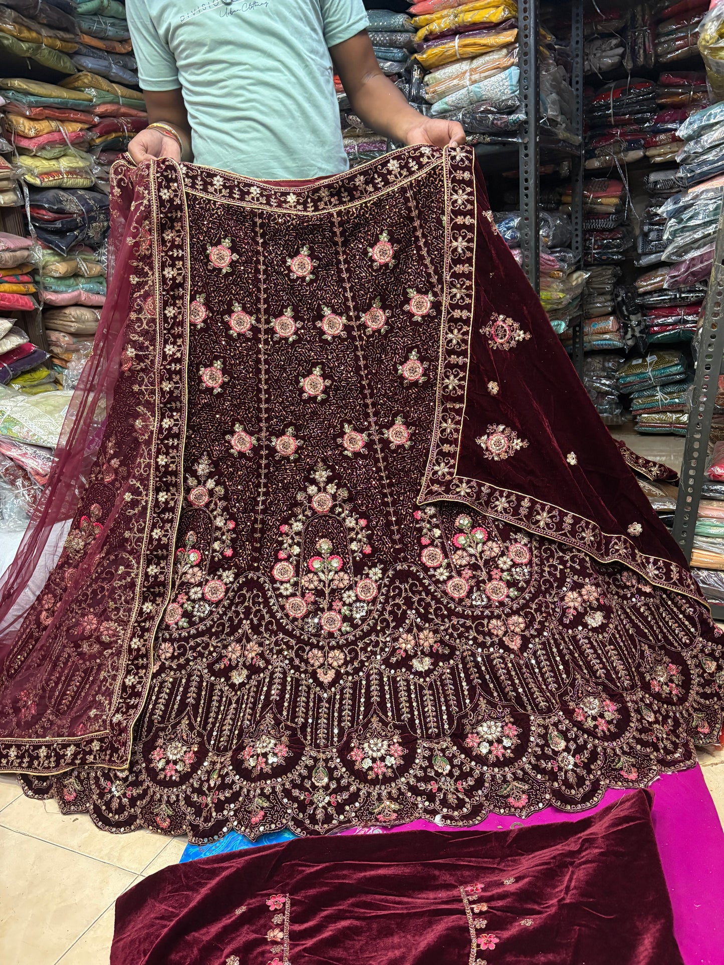 Charming maroon Double Duptta Bridal Lehenga