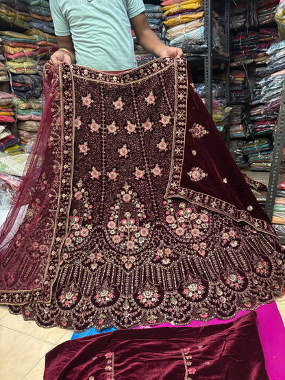 Charming maroon Double Duptta Bridal Lehenga