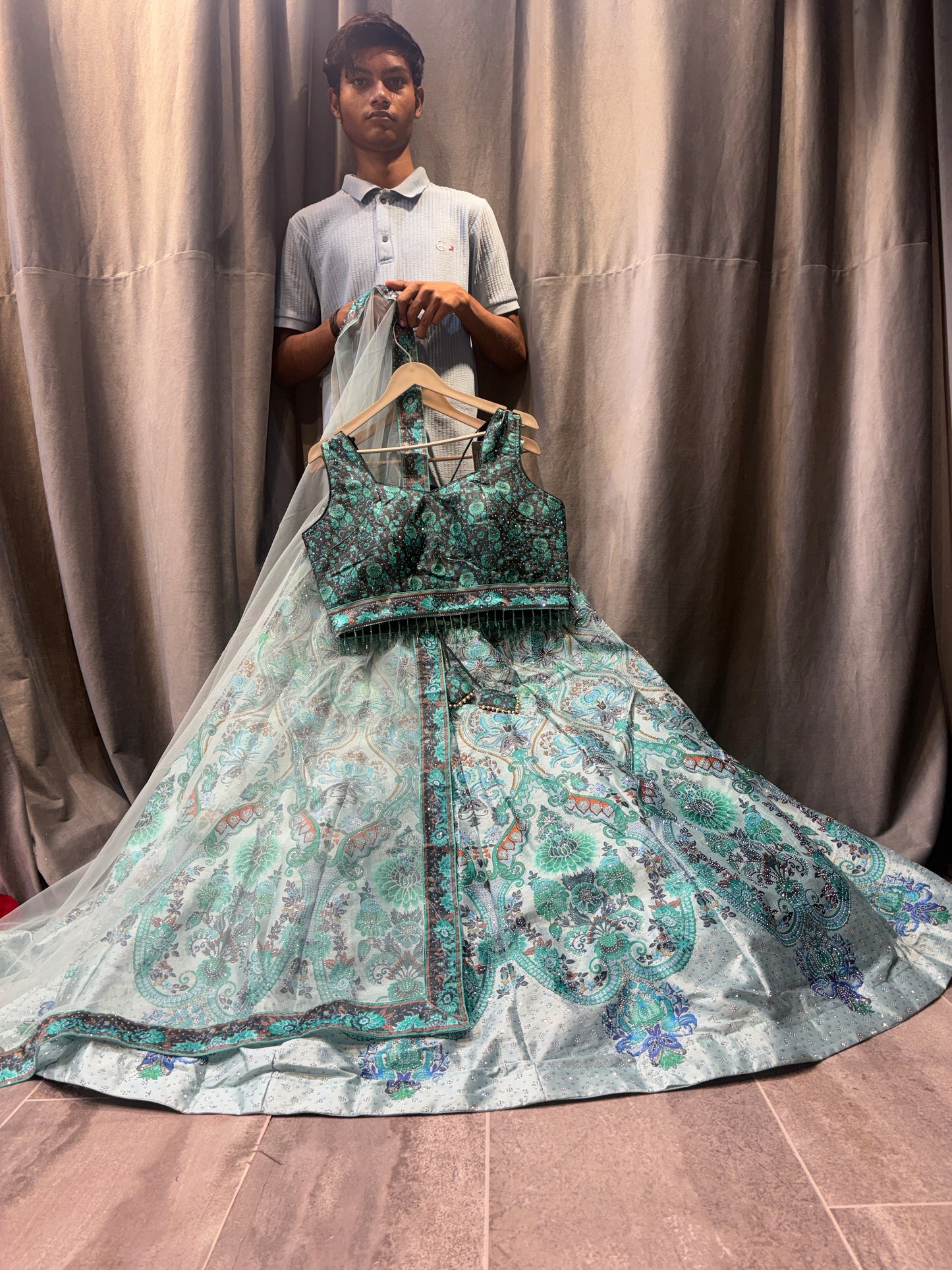 Good looking Green Crop Top Lehenga