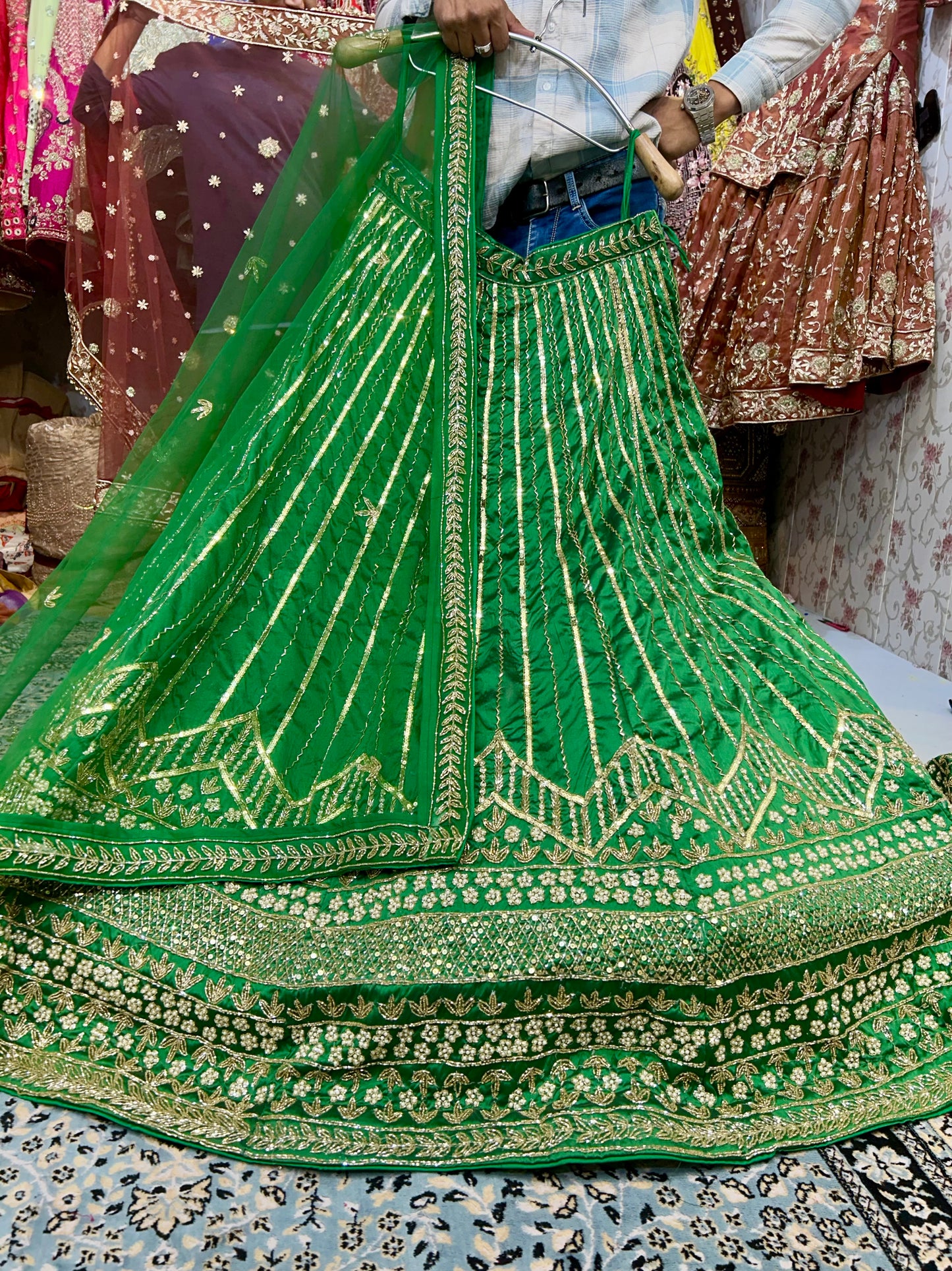 Fabulous green sequence handwork lehenga
