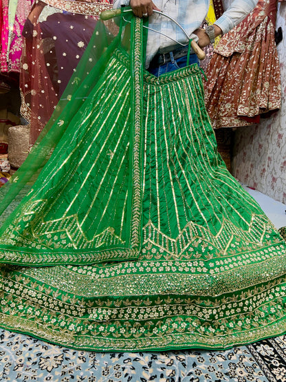 Fabulous green sequence handwork lehenga