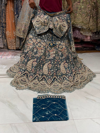 Blue Peacock Crop Top Lehenga