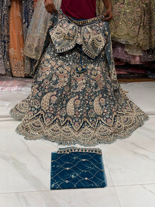 Blue Peacock Crop Top Lehenga