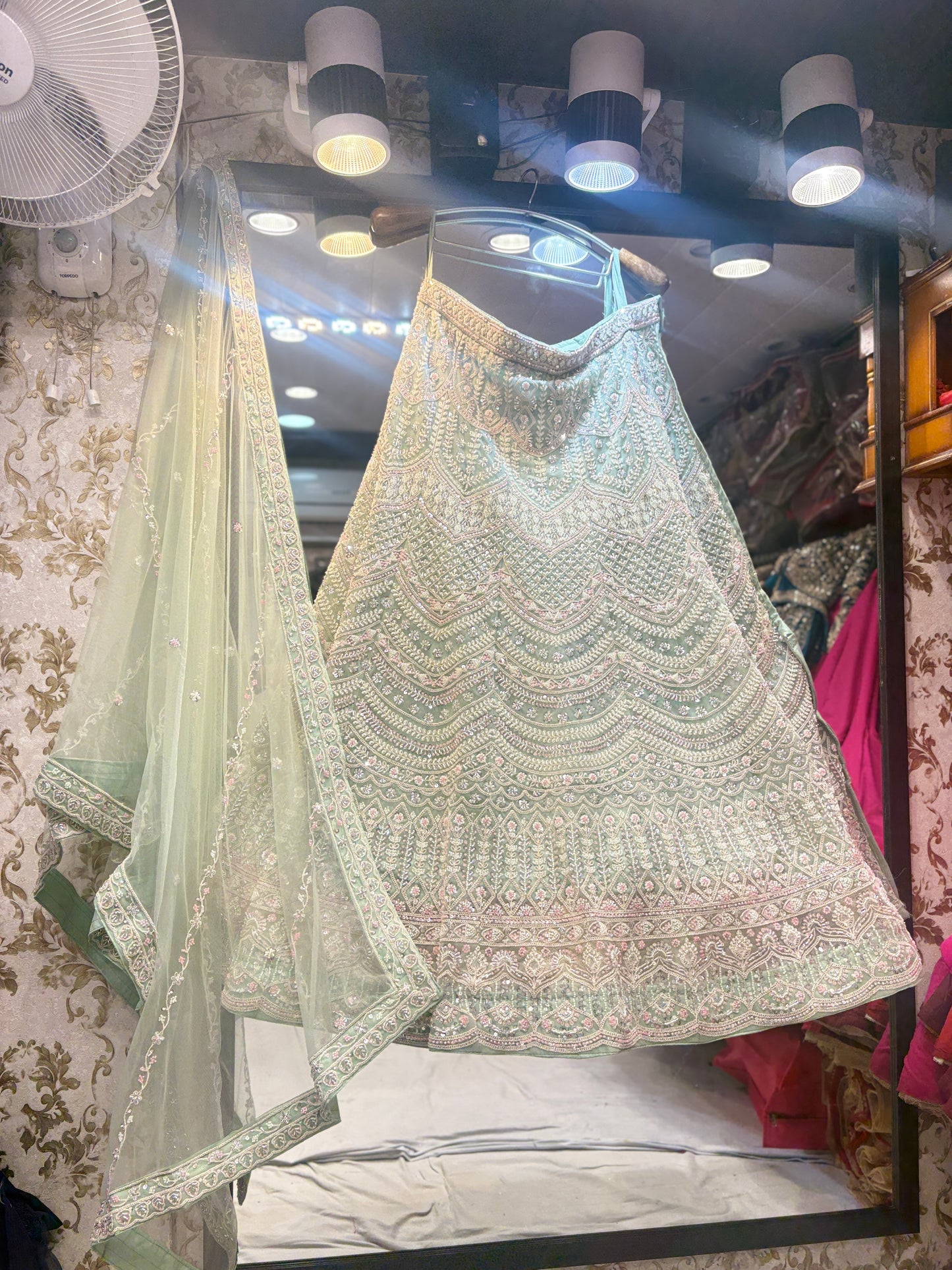 Pretty green crop top Lehenga