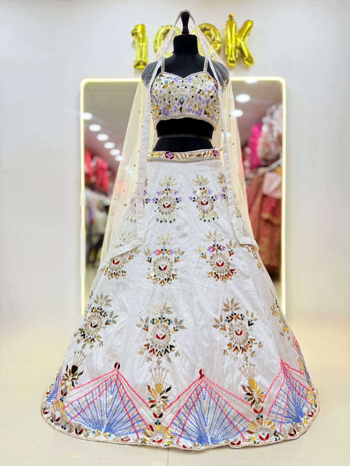 White Pdp Crop Top Lehenga