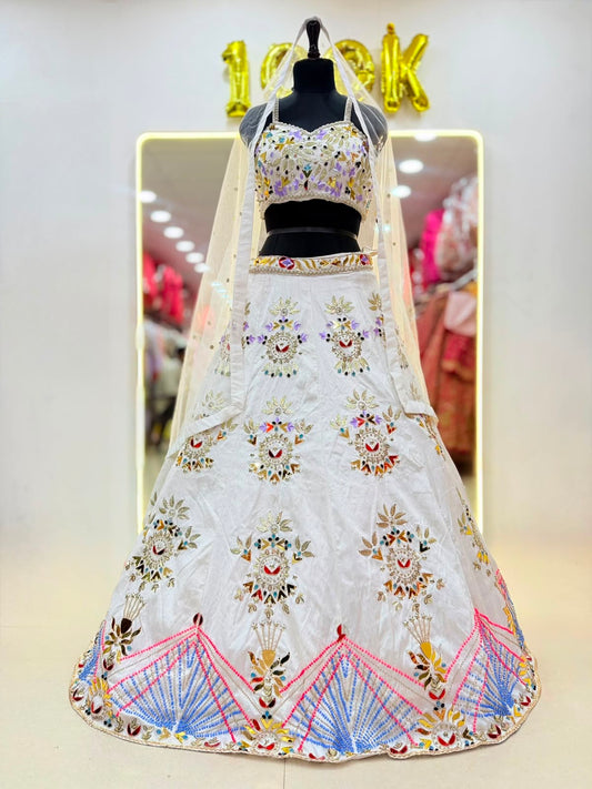 White Pdp Crop Top Lehenga