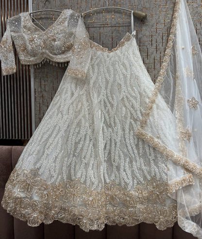 White Crop Top Lehenga - Shopping World