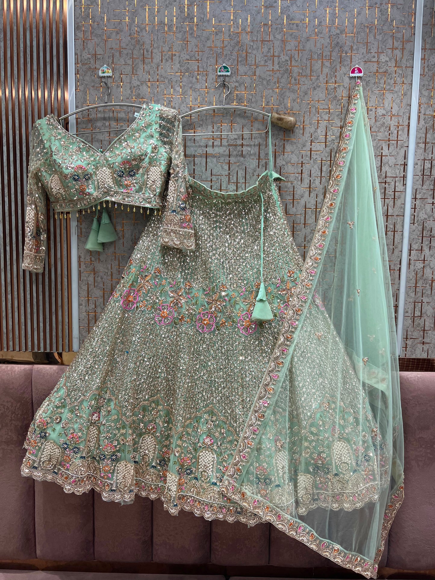 Green Crop Top Lehenga