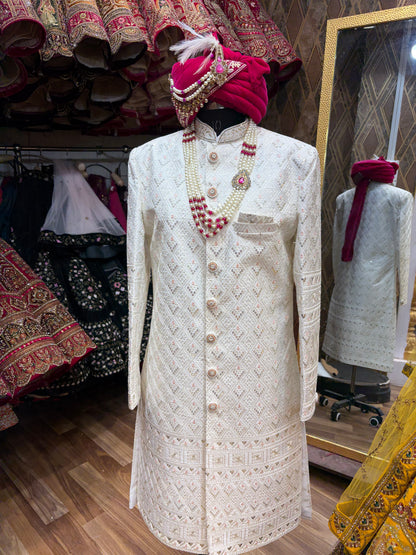 Royal Cream Pink Colour Sherwani