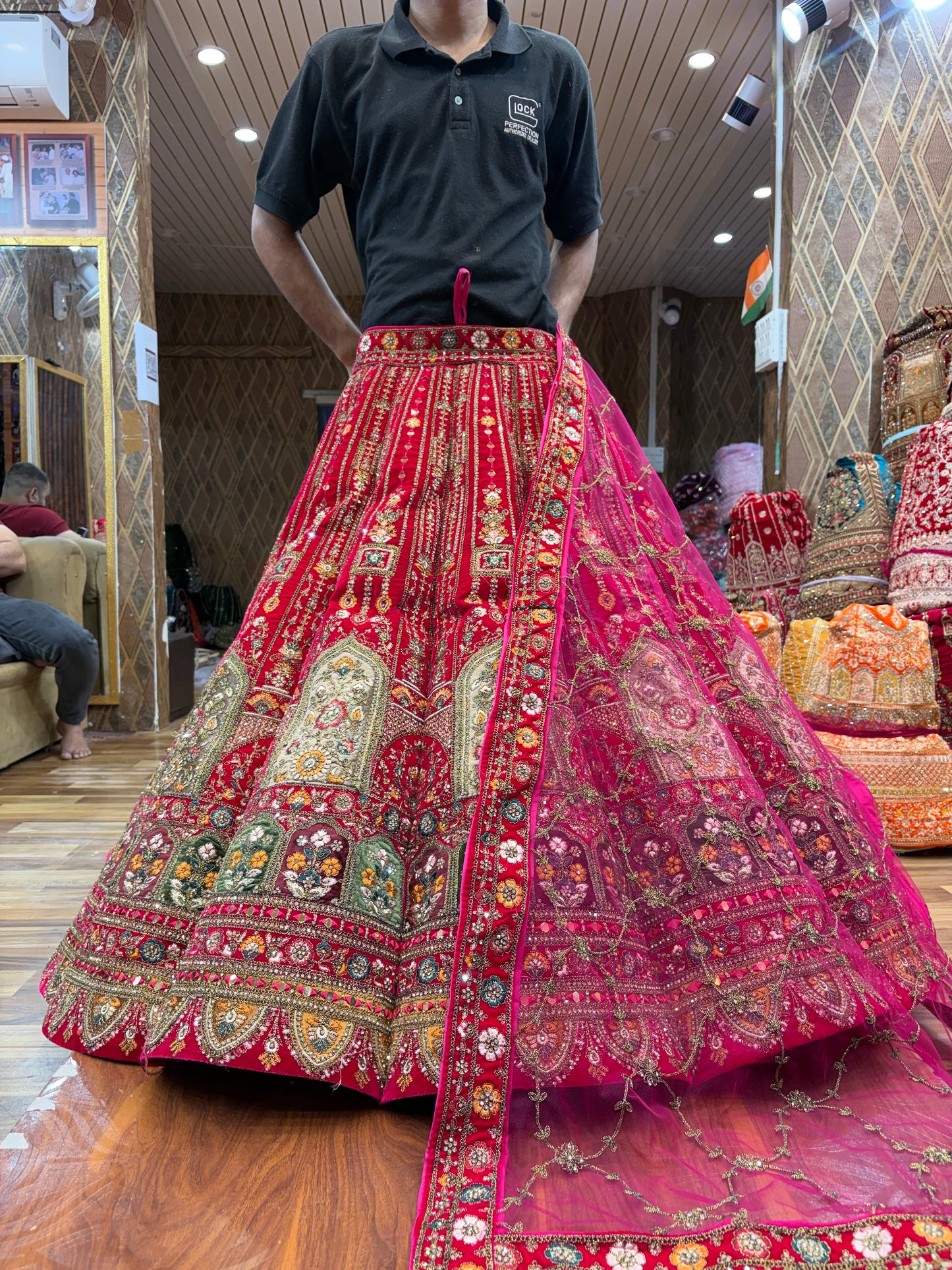 Designer Rani pink flower Ball Bridal Lehenga
