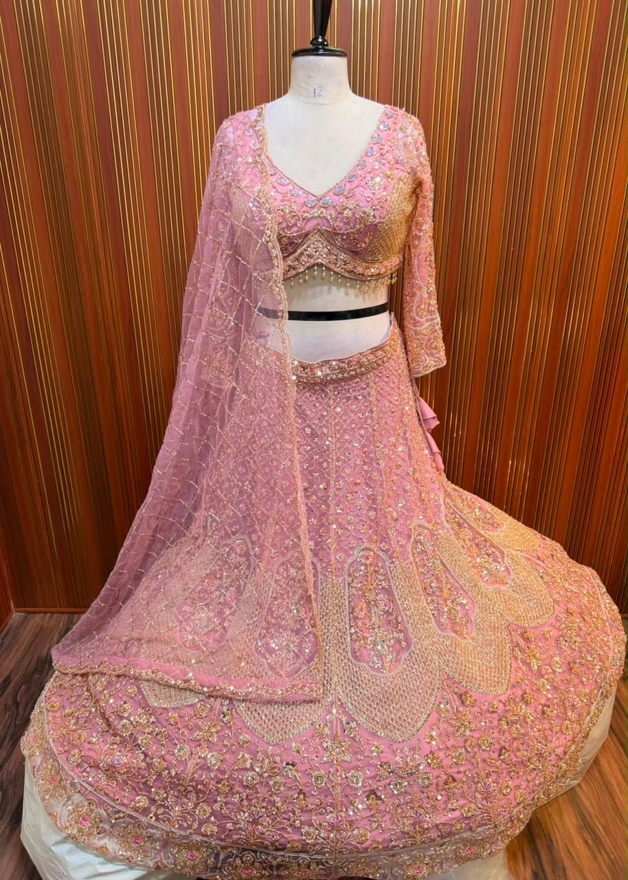 Pink crop top Lehenga