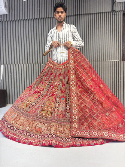 Stunning red peacock handwork bridal Lehenga