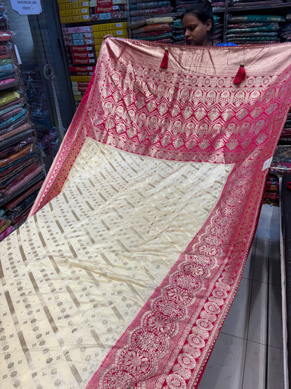 Astonishing silk banarasi kanjivaram white maroon saree