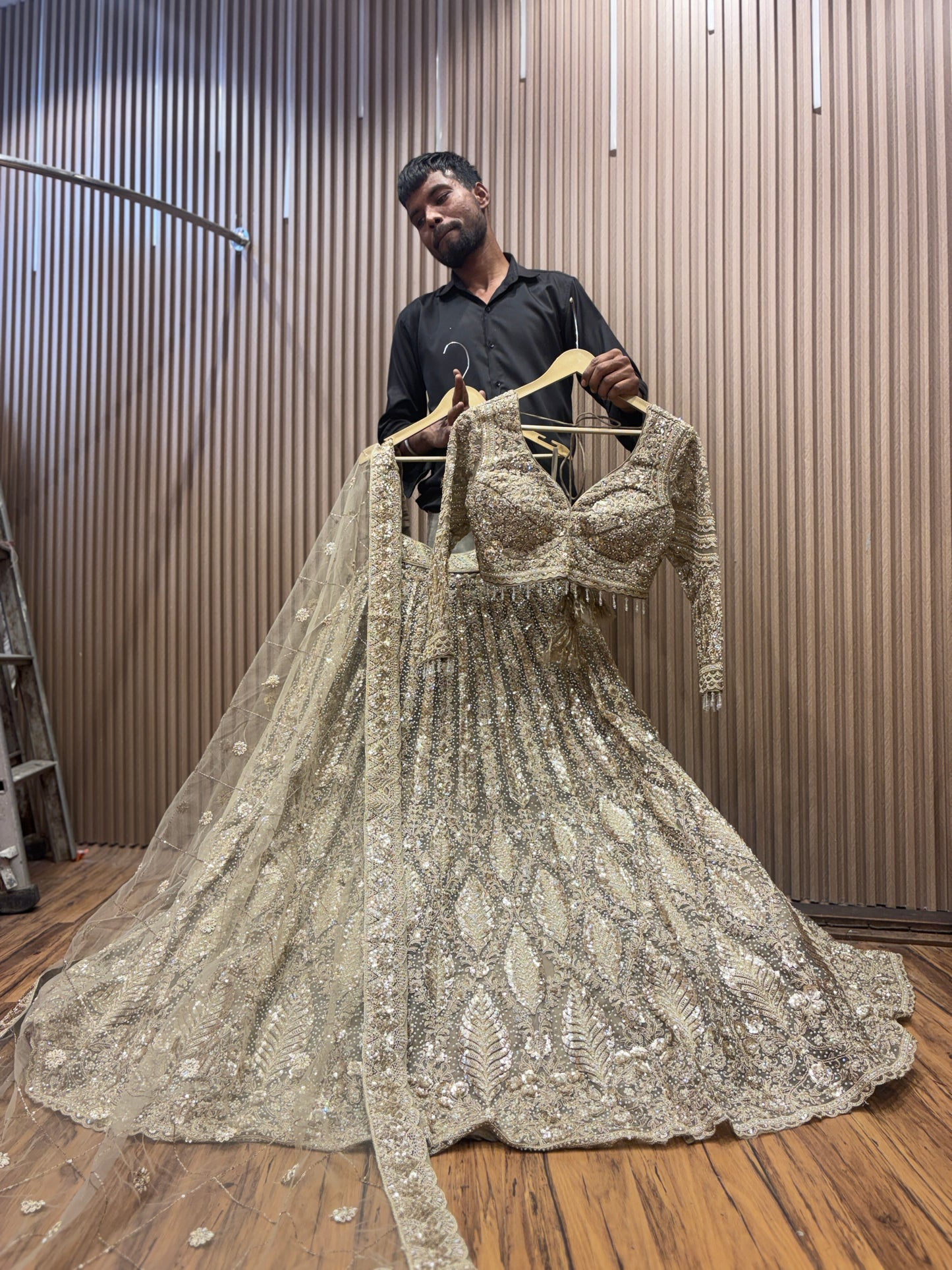 Engaging golden silver crop top Lehenga