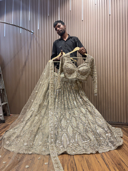 Engaging golden silver crop top Lehenga