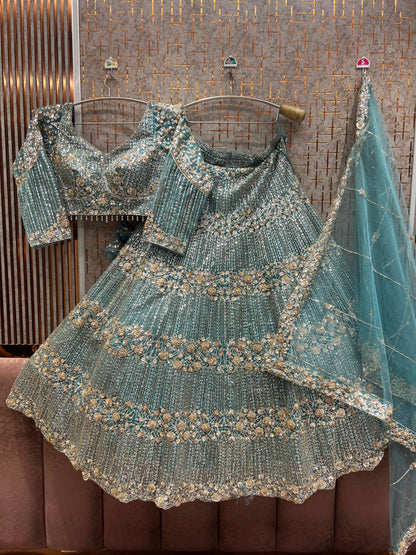 Exclusive Blue Crop Top Lehenga