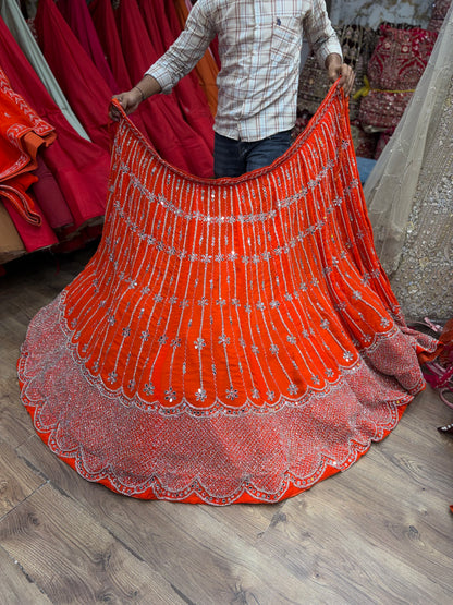 Rust Orange Mirror Work Lehenga