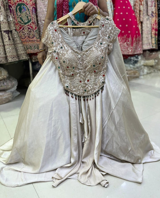 Silver Grey Jewellery theme crop top lehenga