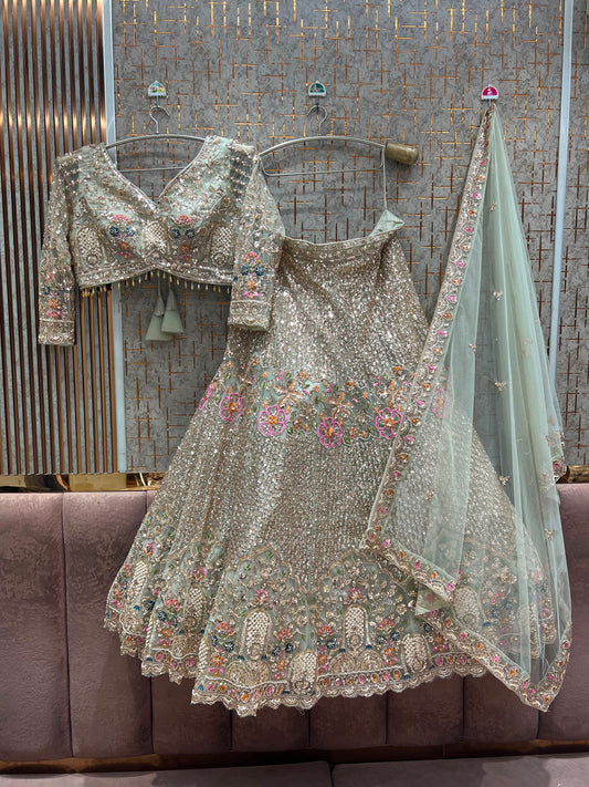 Green Crop Top Lehenga