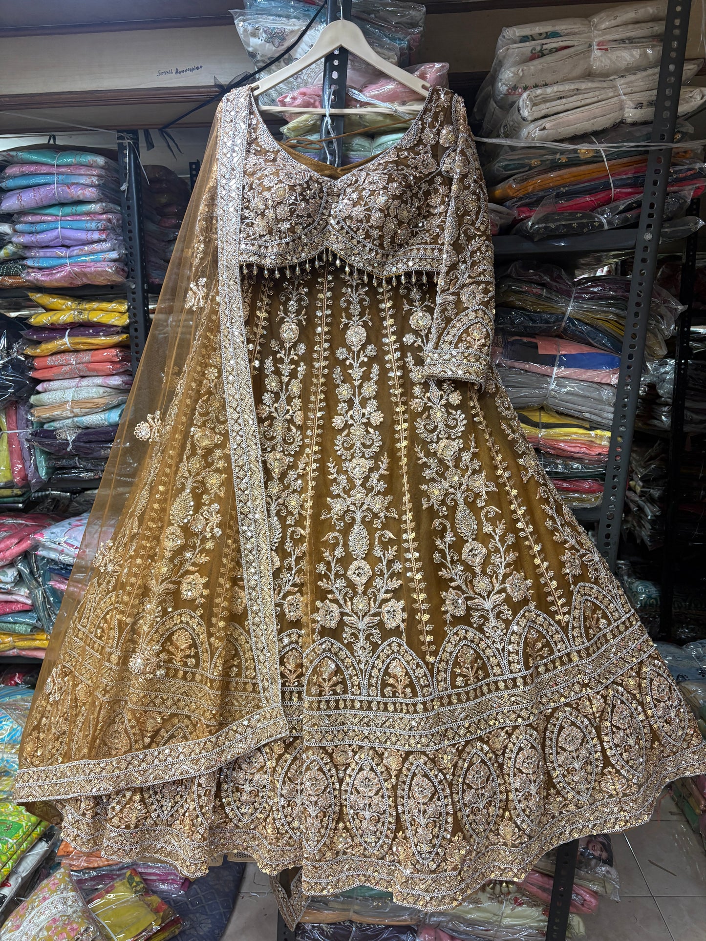 Glamorous mustard yellow crop top Lehenga