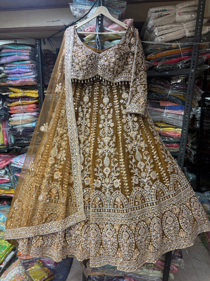 Glamorous mustard yellow crop top Lehenga