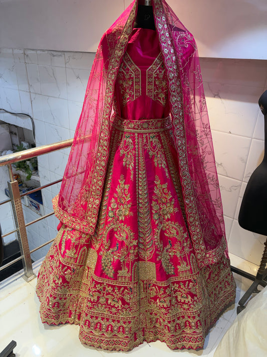 Rani pink Peacock Bridal Lehenga
