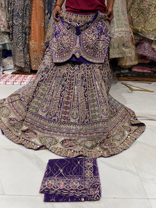 Purple Peacock Crop Top Lehenga